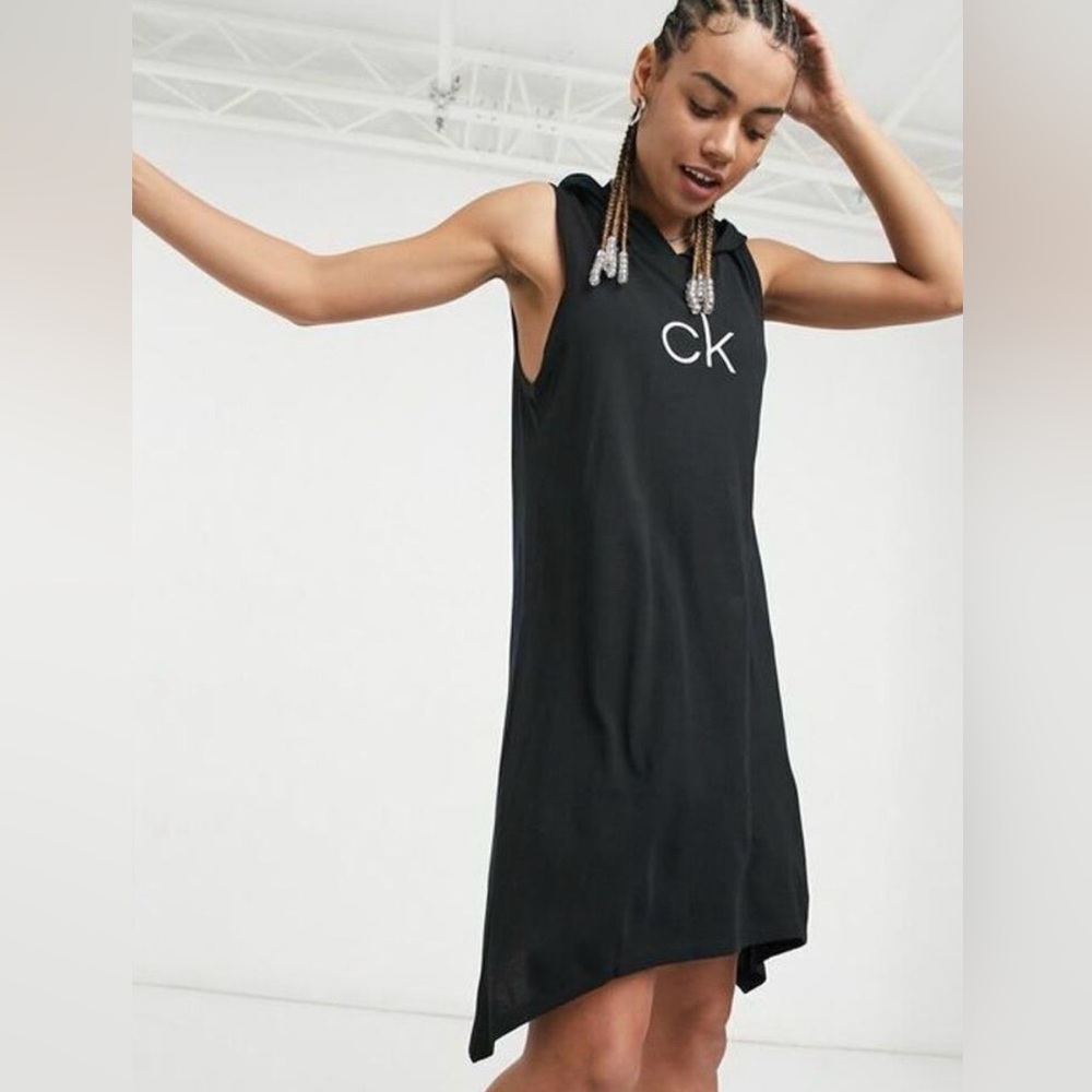 Calvin Klein CK Swim Skarkite Logo Beach Hooded Black Cover up size XS/S